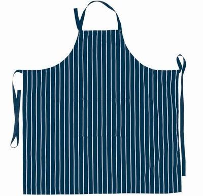Apron Bib Vertical Stripe w/Pocket - Blue
