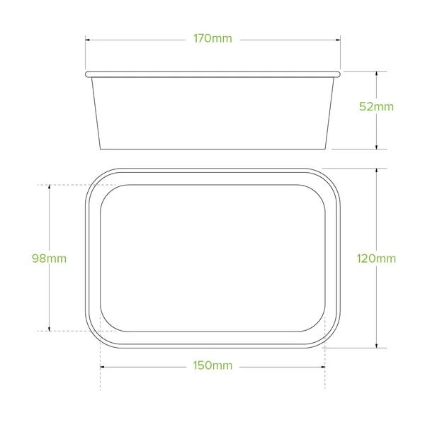 Rectangular Takeaway Base 650ml with Lining (300gsm) BioBoard White