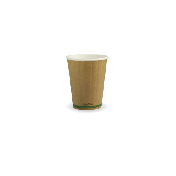 BIOBCK12DWGS-1 Double Wall Takeaway Coffee Cup 390ml / 12oz (90mm) BioCup Kraft Green Stripe