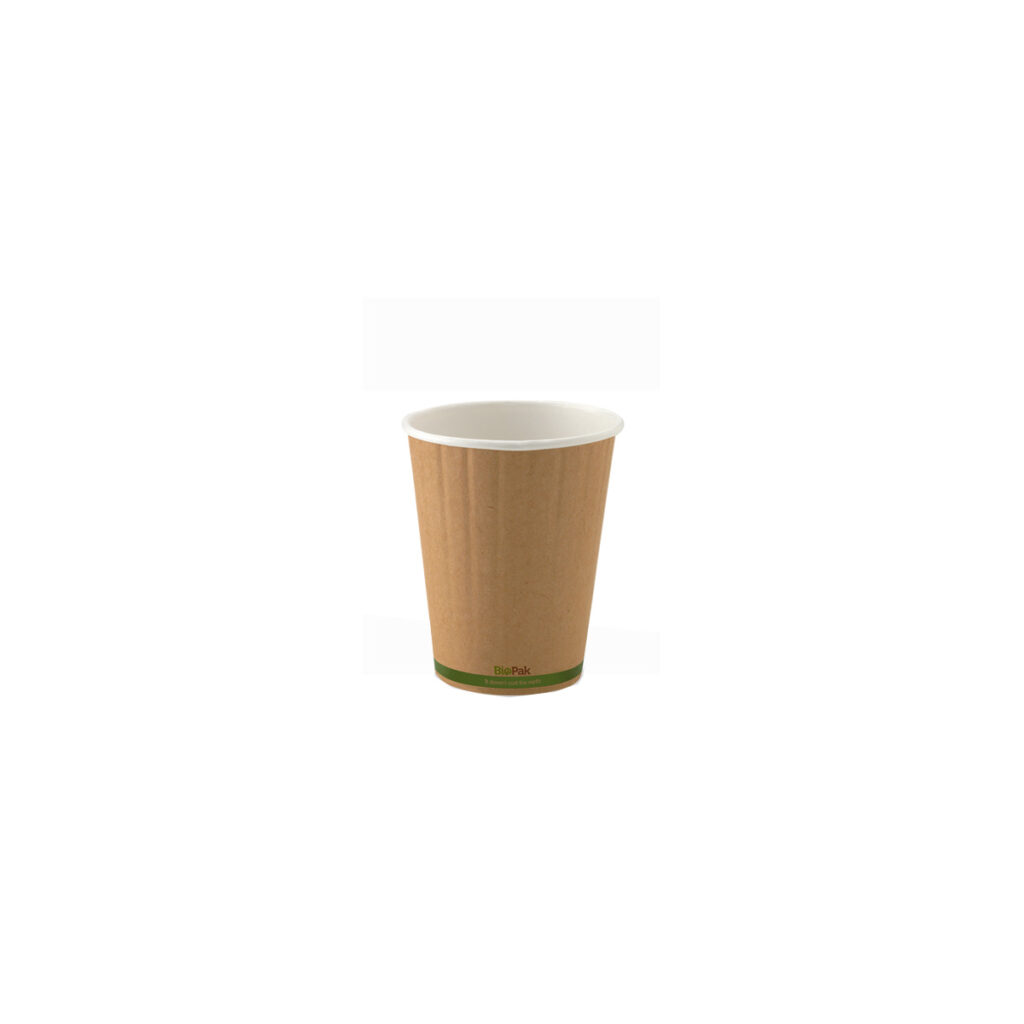 Double Wall Takeaway Coffee Cup 255ml / 8oz (80mm) BioCup Kraft Green Stripe