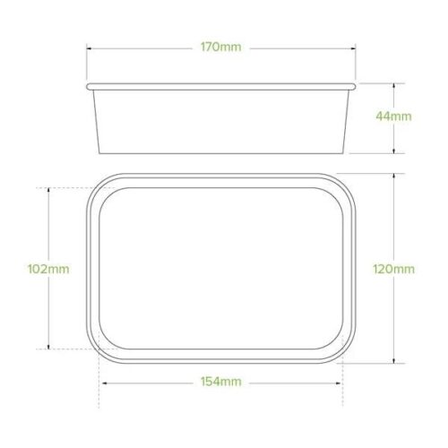 Rectangular Takeaway Base 500ml with Lining (300gsm) BioBoard White