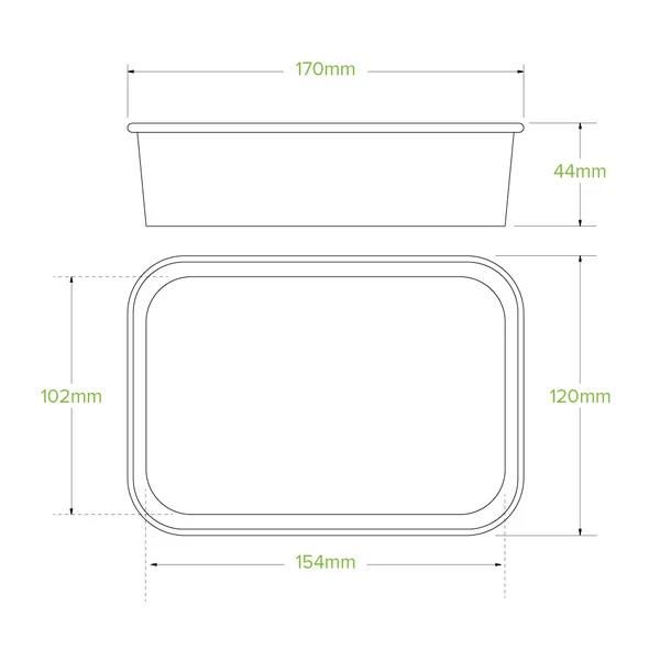 Rectangular Takeaway Base 500ml with Lining (300gsm) BioBoard White