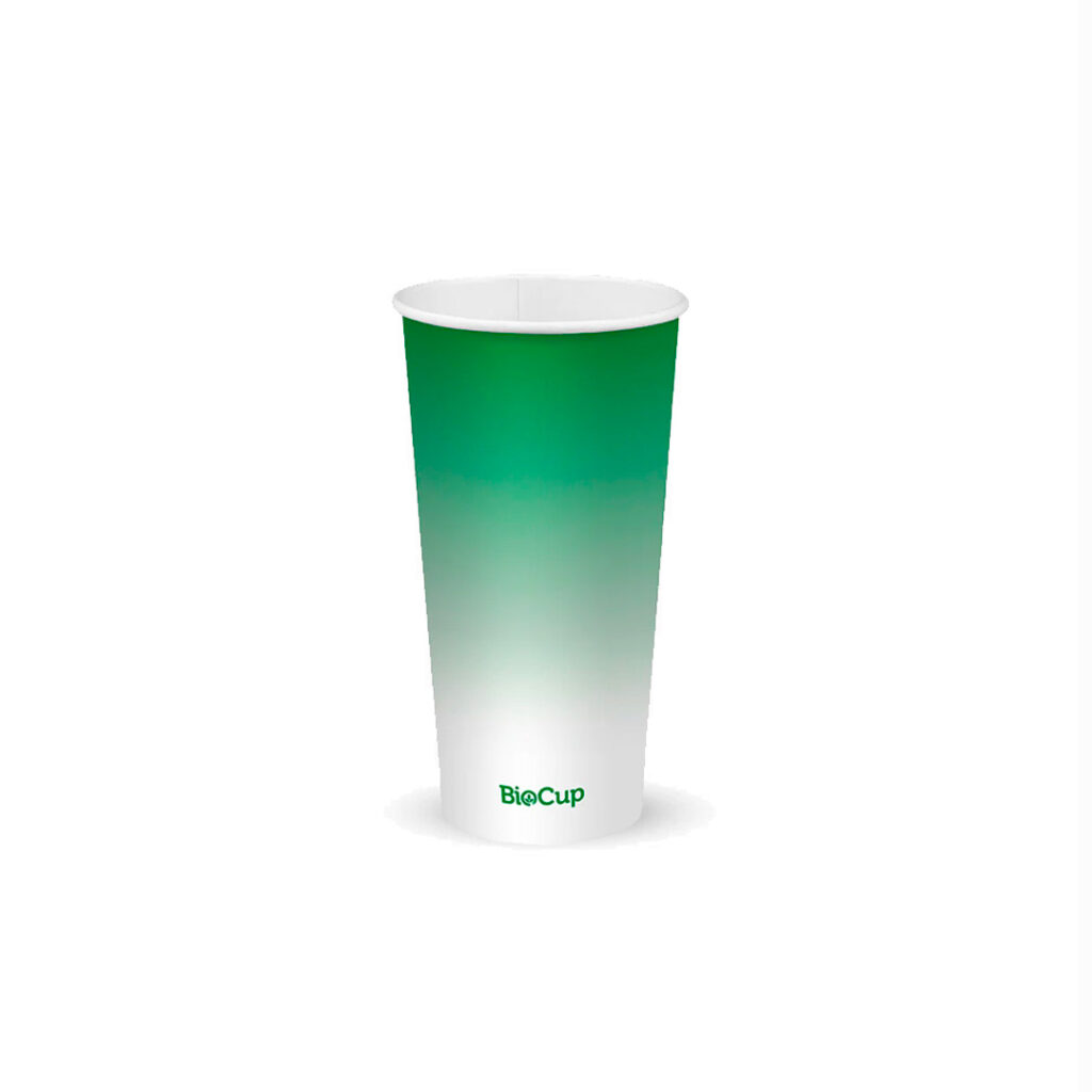 Single Wall Takeaway Cold Paper Cup 600ml / 20oz (90mm) BioCup Green Fade