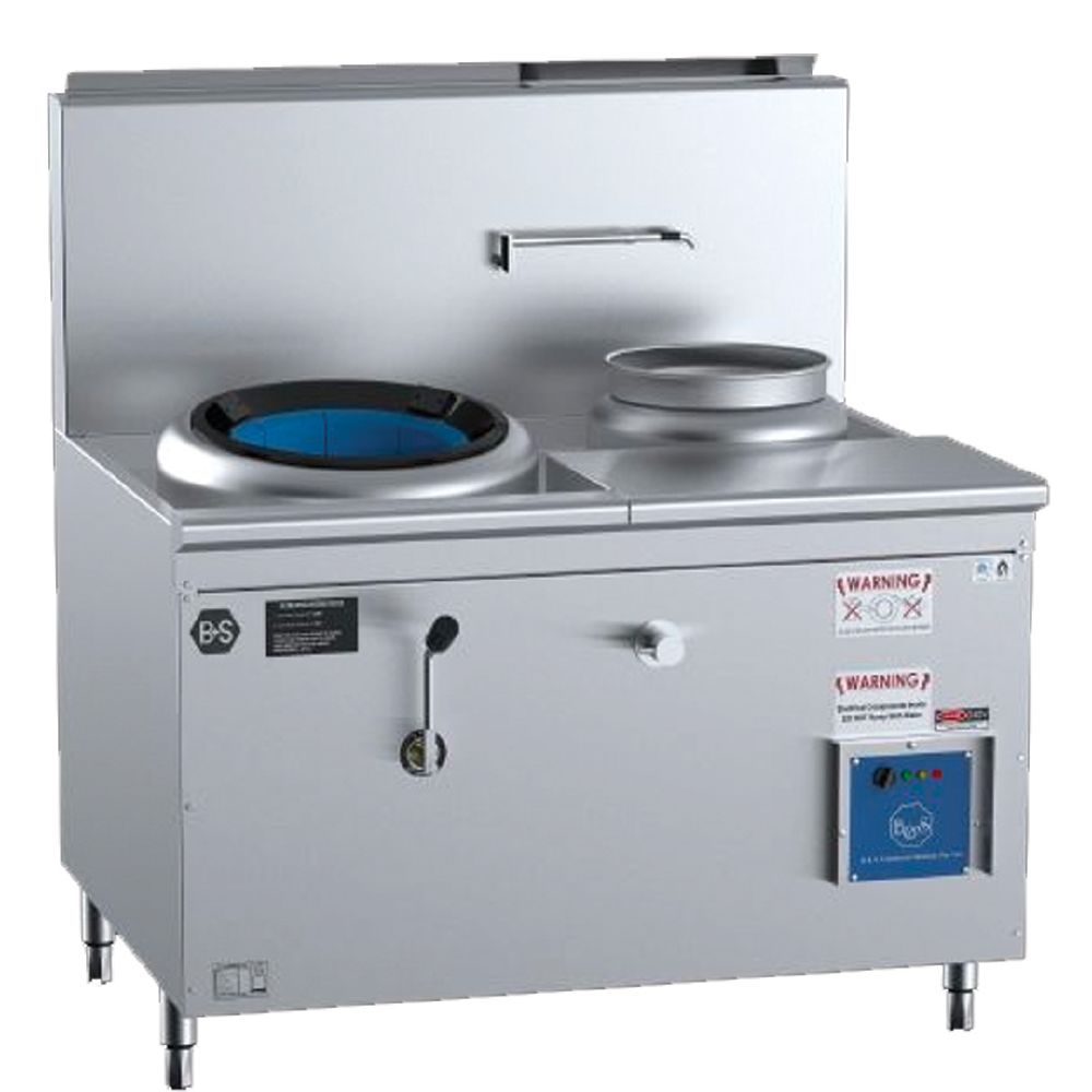 B+S Black Series Waterless Single Hole Hipac Wok w/ Right Rear Pot 135Mj/h NG 140Mj/h LPG