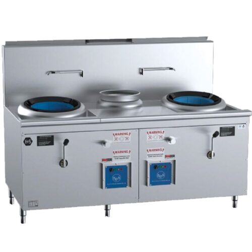 B+S Black Series Waterless Double Hole Hipac Wok w/ Centre Pot 240V 10A 270MJ/h NG 280Mj/h LPG