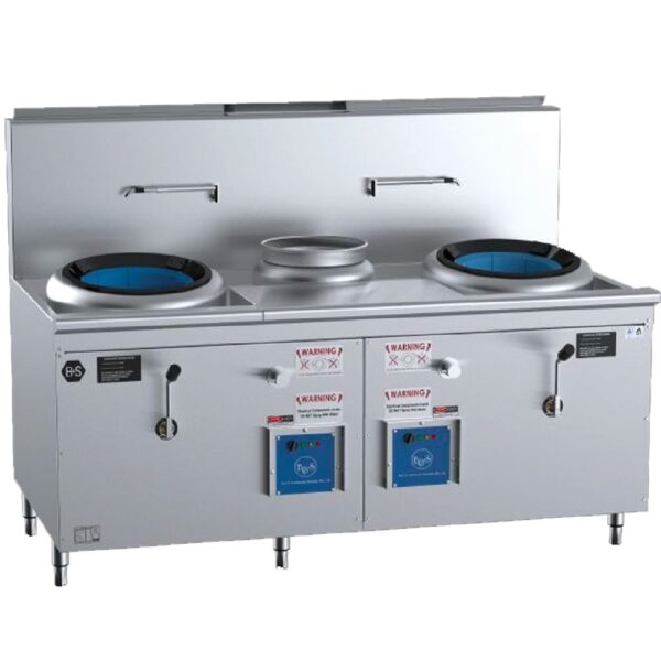 B+S Black Series Waterless Double Hole Hipac Wok w/ Centre Pot 240V 10A 270MJ/h NG 280Mj/h LPG