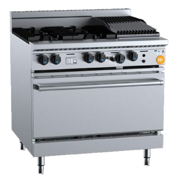 B+S K+ Series Gas Oven 4 Burner Char Broiler 300mm 183Mj/h NG 178Mj/h LPG