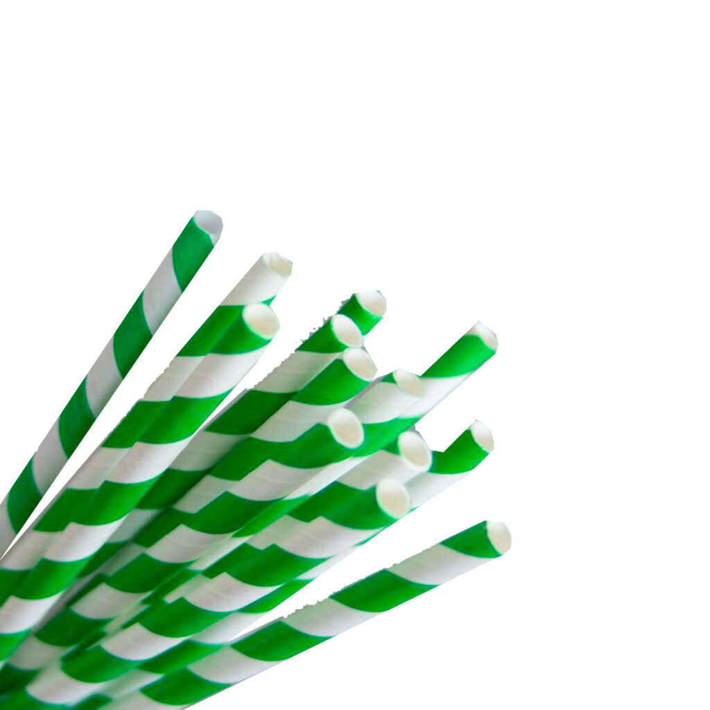 EcoStraw Regular 200mm (6mm) 3 Ply Green & White Stripe