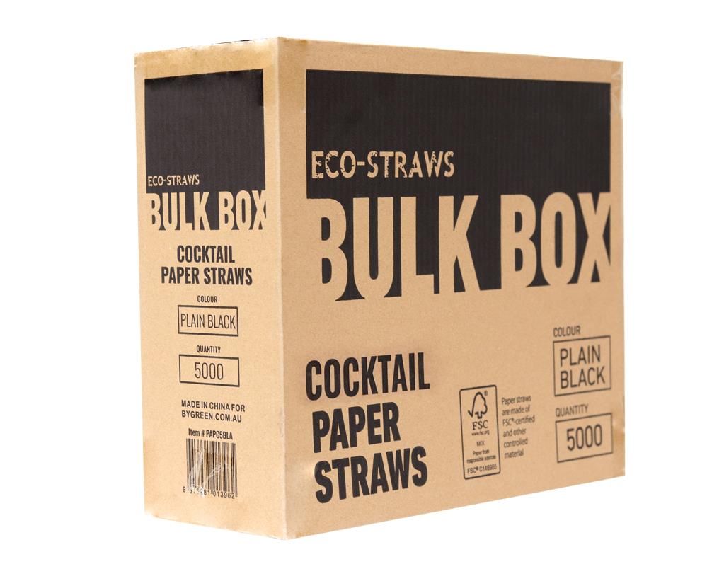 Straw Cocktail 135mm (5mm) 3 Ply Black
