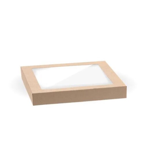 Lid with PLA Window Suits BioBoard Takeaway Catering Tray Base Small - Kraft