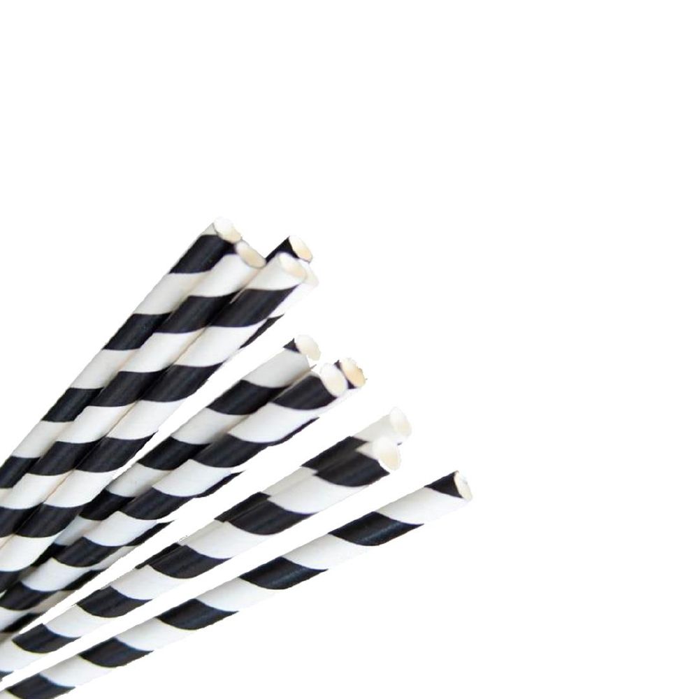 Straw Regular 200mm (6mm) 3 Ply Black & White Stripe