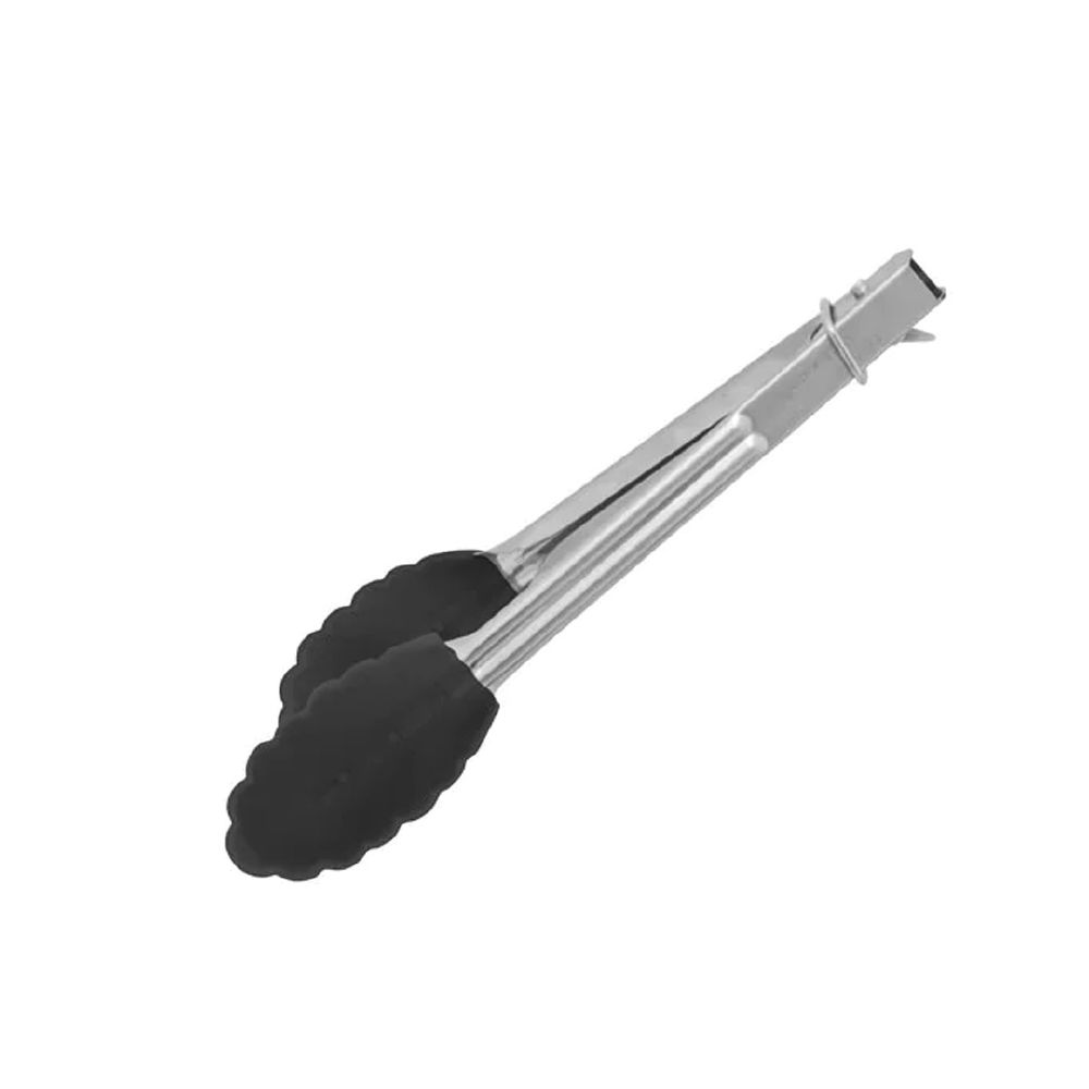 Tongs 180mm S/S w/ Silicone Black Tip Chef Inox