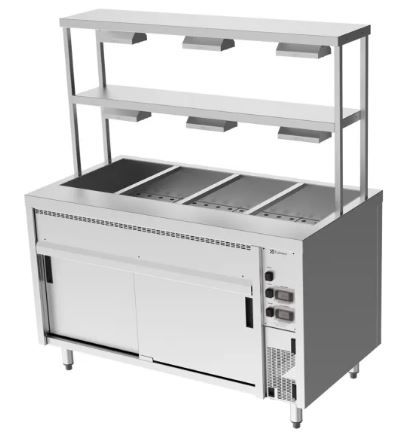 CULINAIRE Bain Marie Hot Cupboard Island With 2 Tier Heated Gantry - 4 Module CH.BMH.I.GDD.4