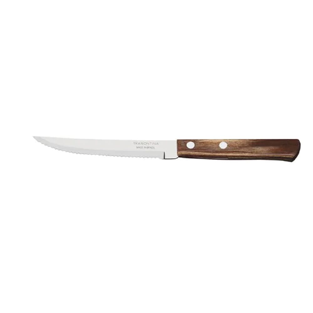 Tramontina Churrasco Narrow Blade Steak Knife Brown Polywood Handle 127mm Pointed Tip