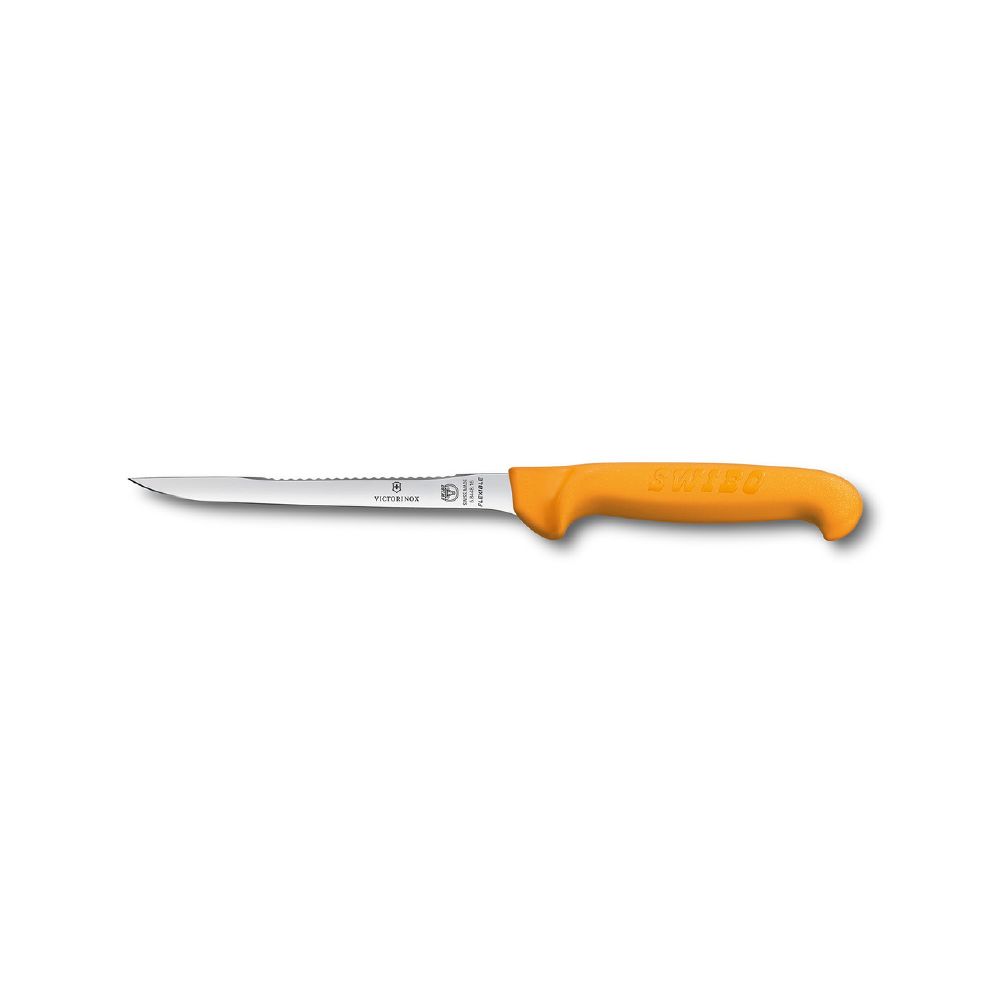 Filleting Knife 160mm Straight Flexible Narrow Blade w/ Scaler Victorinox - Yellow Handle