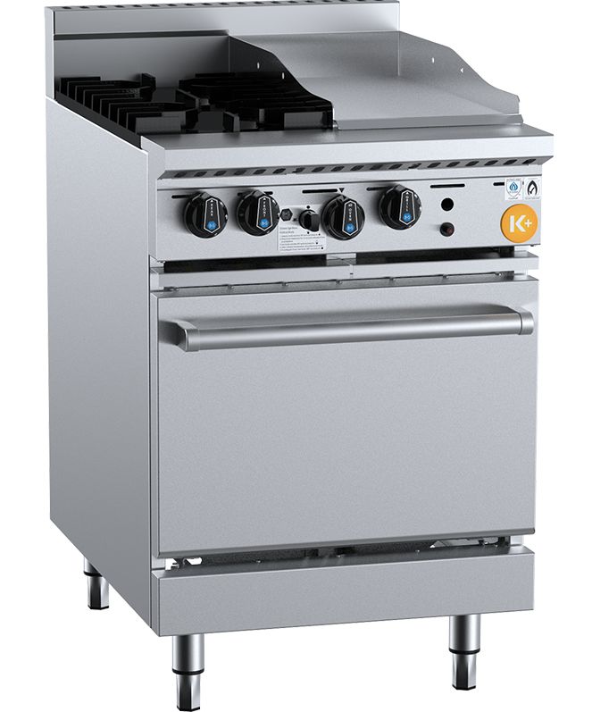 B+S K+ Series Gas Oven 600mm w/ 2 Burners & 300mm Grill Plate 111Mj/h NG 110Mj/h LPG