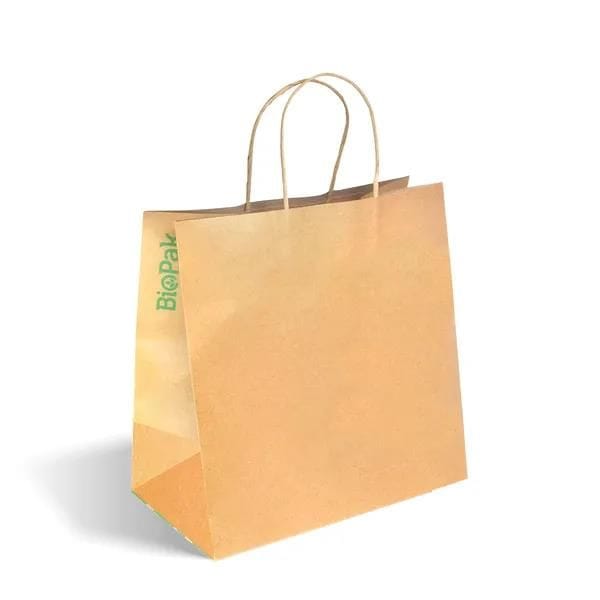 Carry Bag w/Twist Handle Kraft Paper BioPak - Large