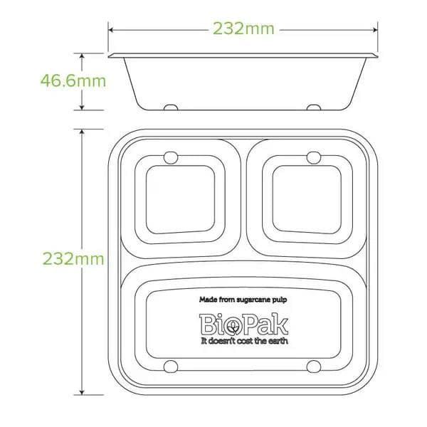 Base 3-Compartment Large Natural Plant Fibre