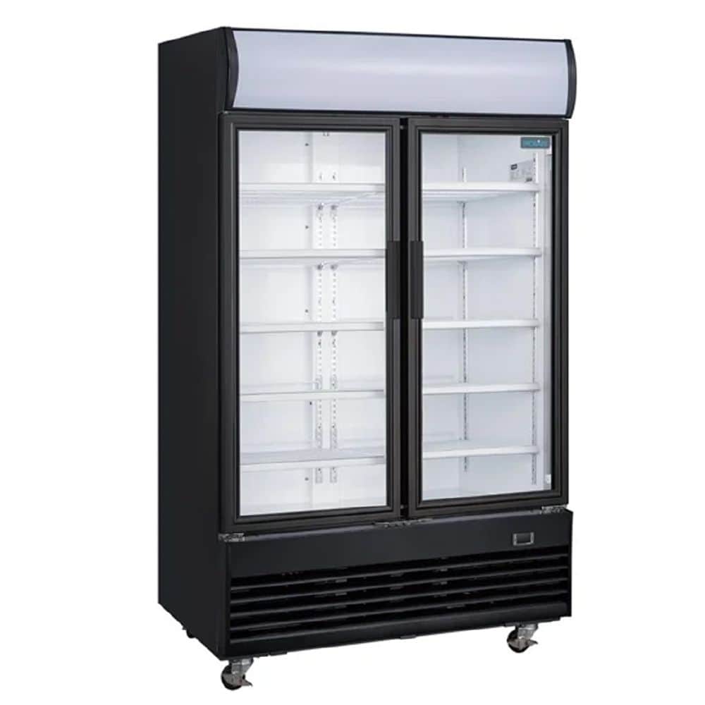 Polar Upright Display Cooler w/ Light Box Double Hinged Door - Black