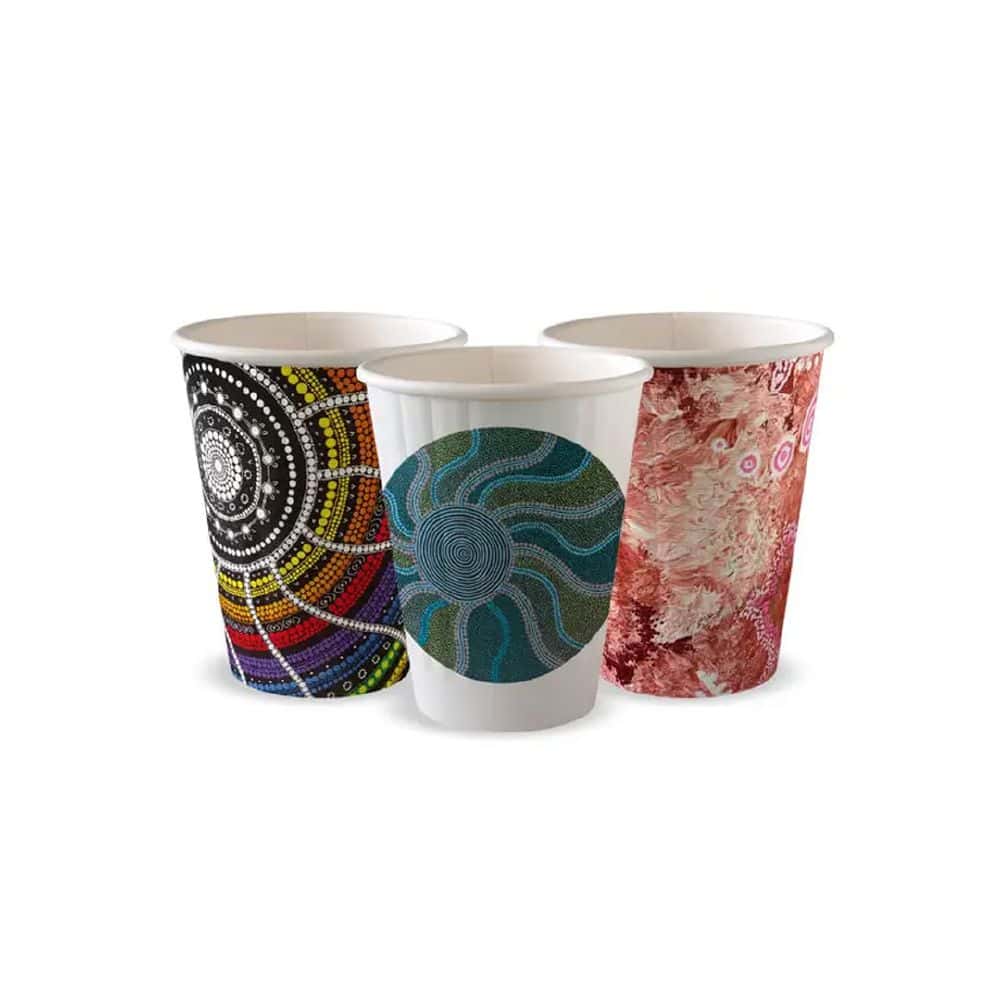 Double Wall T/A Coffee Cups 255ml / 8oz (80mm) BioCup Indigenous Series