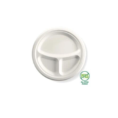 Biocane Plate 250mm 3-Compartment White Plant Fibre