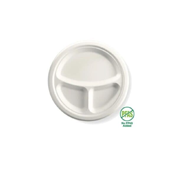 Biocane Plate 250mm 3-Compartment White Plant Fibre