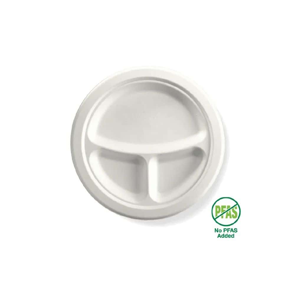 Biocane Plate 230mm 3-Compartment White Plant Fibre