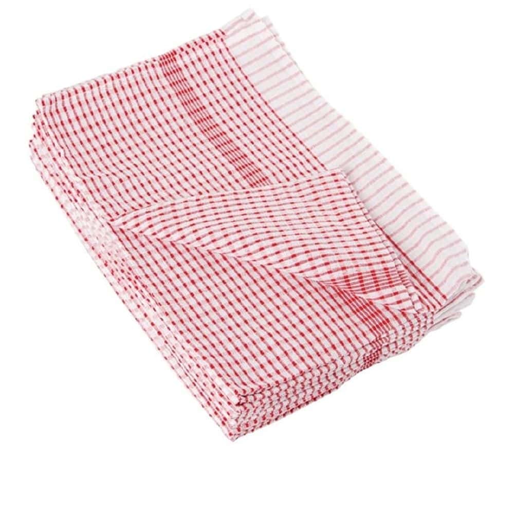 Tea Towel White W/Red check Pattern