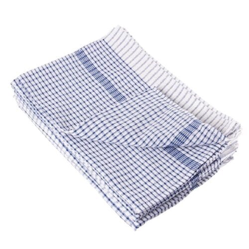 Tea Towel White W/Blue check Pattern