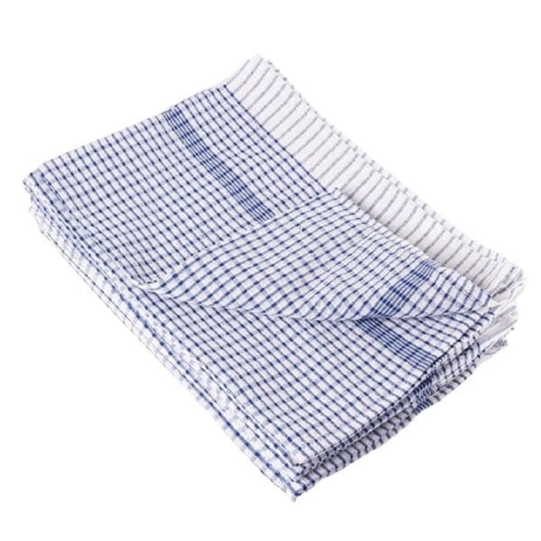 Tea Towel White W/Blue check Pattern