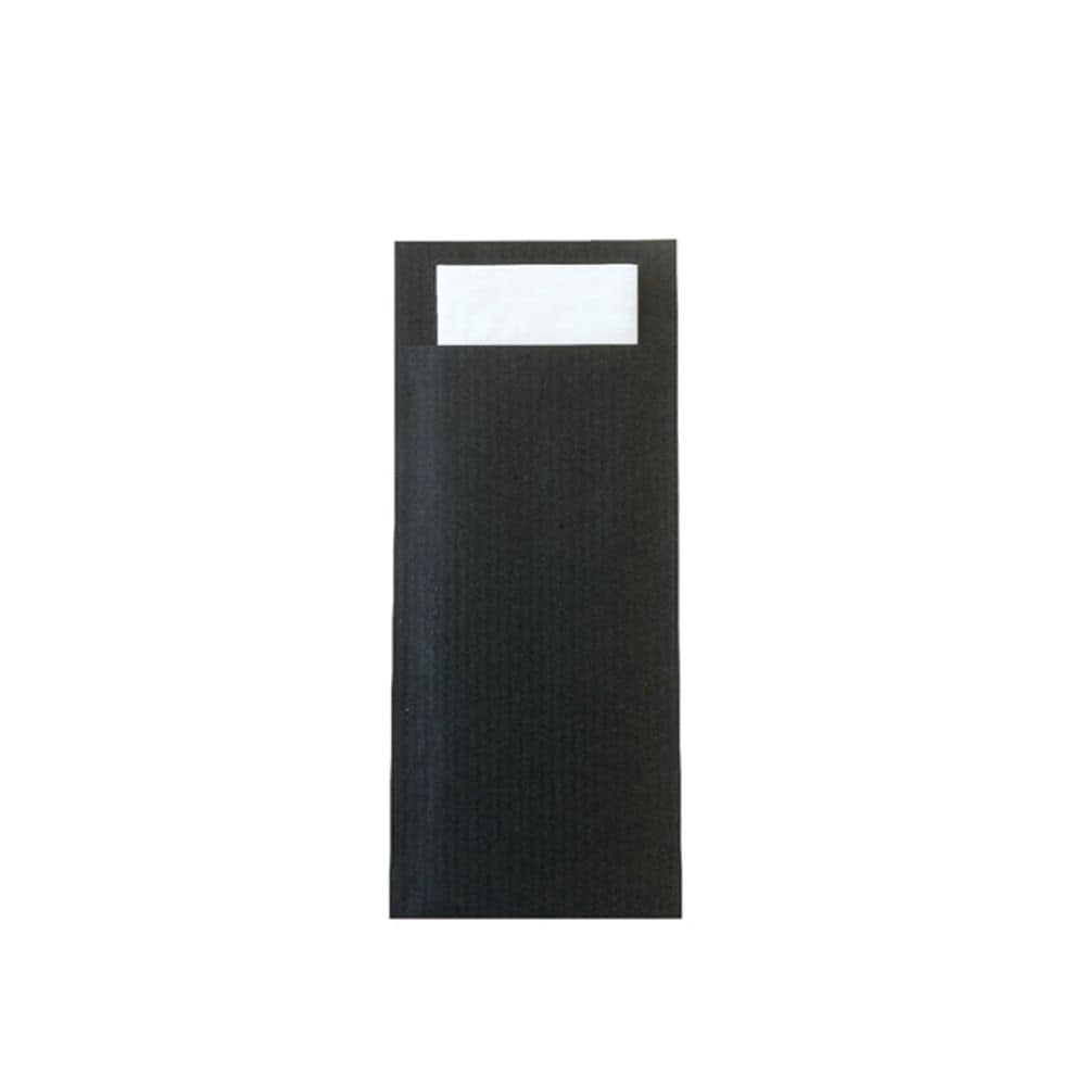 Cutlery Pouch Black W/ White Napkin