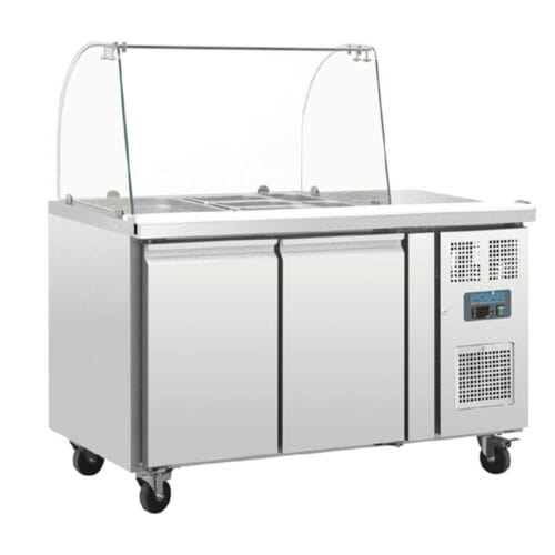 Polar U-Series Refrigerated GN Counter Saladette with Sneeze Guard 2 Door 230V