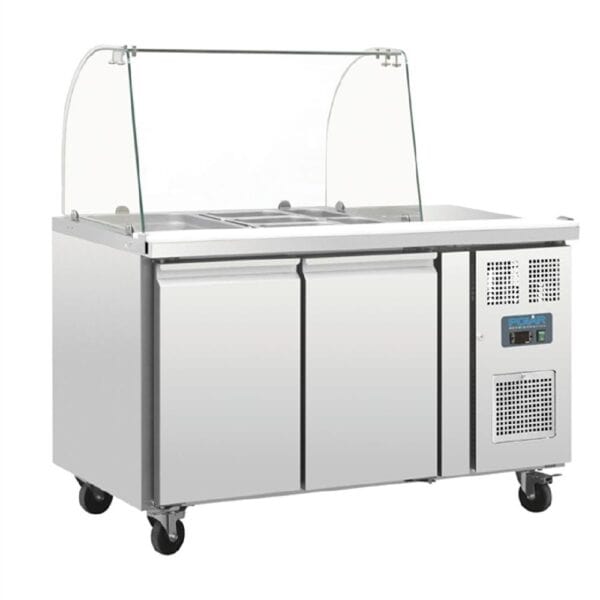URCT393A Polar U-Series Refrigerated GN Counter Saladette with Sneeze Guard 2 Door 230V