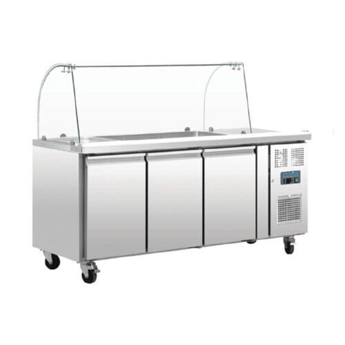Polar U-Series Refrigerated GN Counter Saladette with Sneeze Guard 3 Door 230V