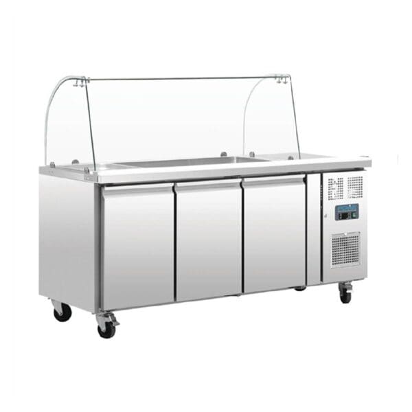 URCT394A Polar U-Series Refrigerated GN Counter Saladette with Sneeze Guard 3 Door 230V