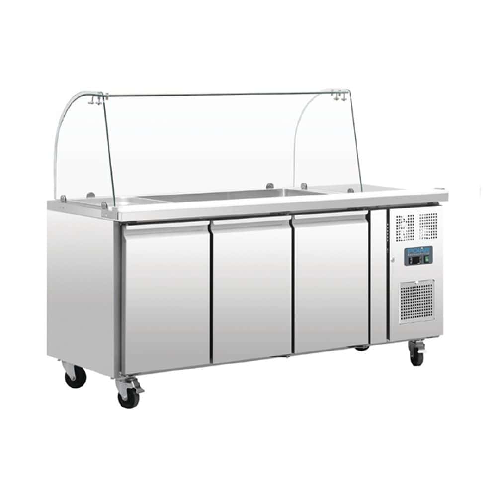 Polar U-Series Refrigerated GN Counter Saladette with Sneeze Guard 3 Door 230V