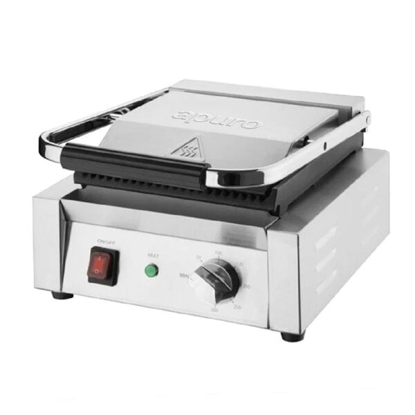 URCU600A Apuro Bistro Contact Grill 310x310x200mm 1.45kw 10amp - Single Ribbed Plate