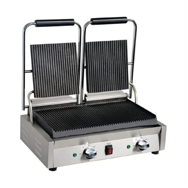 Apuro Bistro Contact Grill 570x310x200mm 2.9kw 15amp Double Plate - Ribbed/Flat