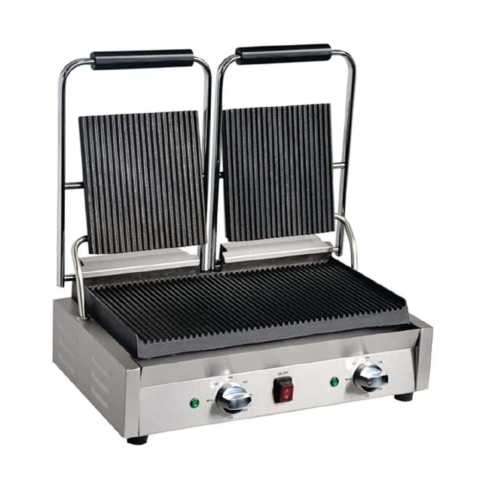 Apuro Bistro Contact Grill 570x310x200mm 2.9kw 15amp Double Plate - Ribbed/Flat