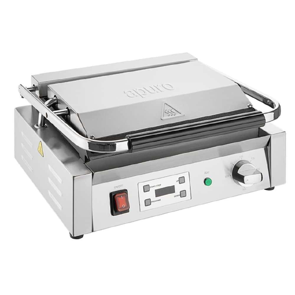 Apuro Contact Grill 430x310x200mm 2.5kw 10.8a Extra Large Single Plate - Ribbed/Ribbed
