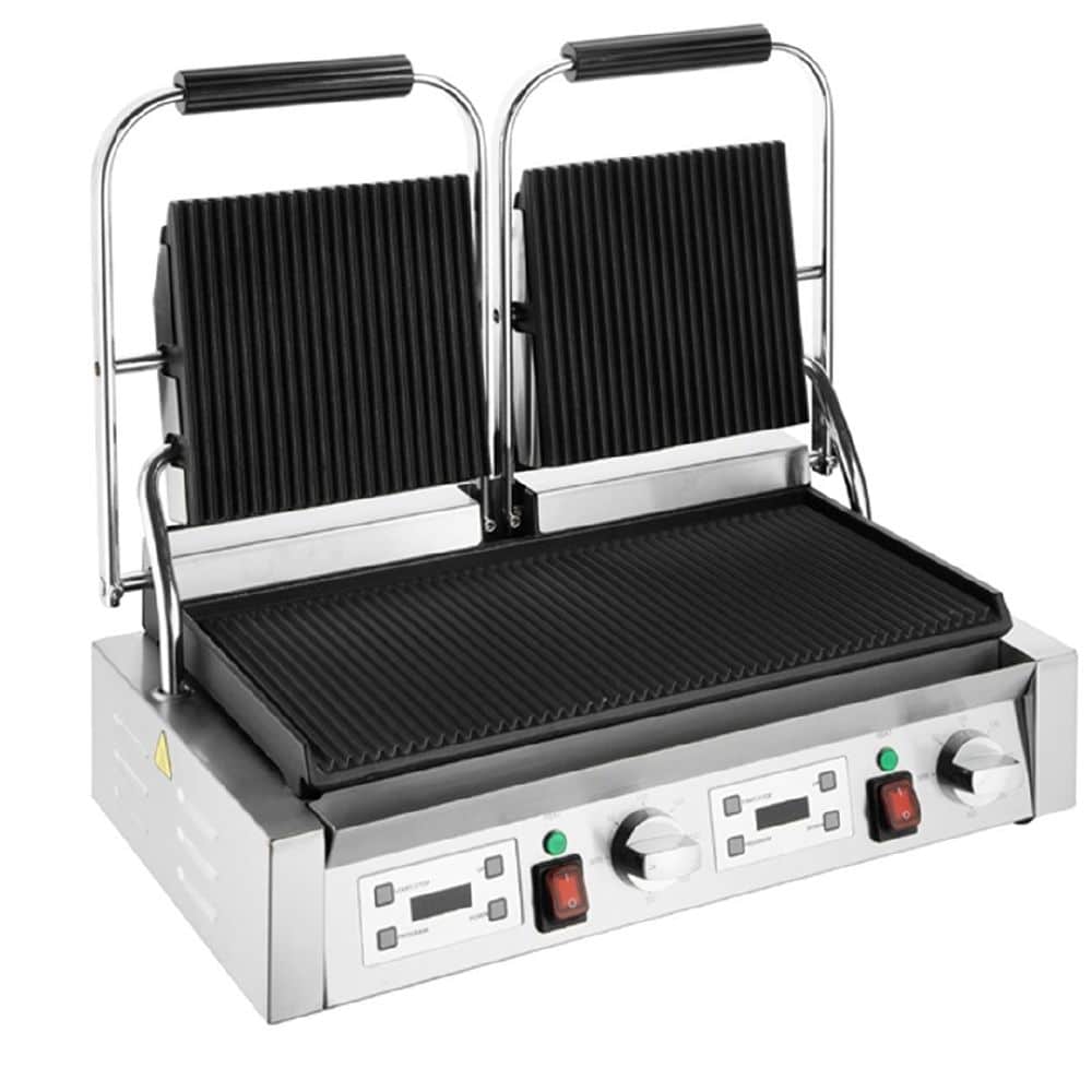 Apuro Contact Grill 570x310x200mm 2x1.8kw 2x7.8amp Double Plate - Ribbed/Ribbed