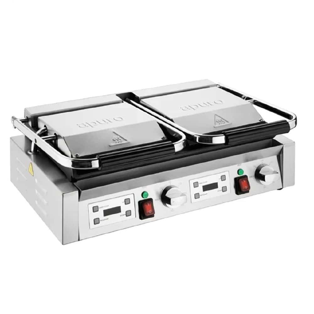 Apuro Contact Grill 570x310x200mm 2x1.8kw 2x7.8amp Double Plate - Ribbed/Ribbed