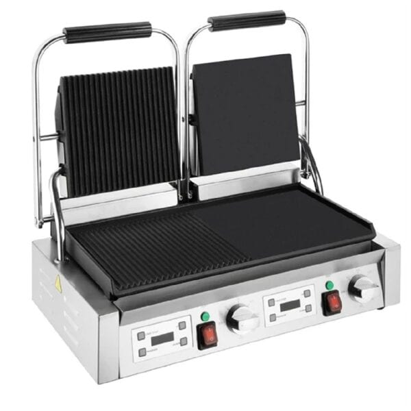 Apuro Contact Grill 570x310x200mm 2x1.8kw 2x7.8a Double Half Plate - Flat/Ribbed