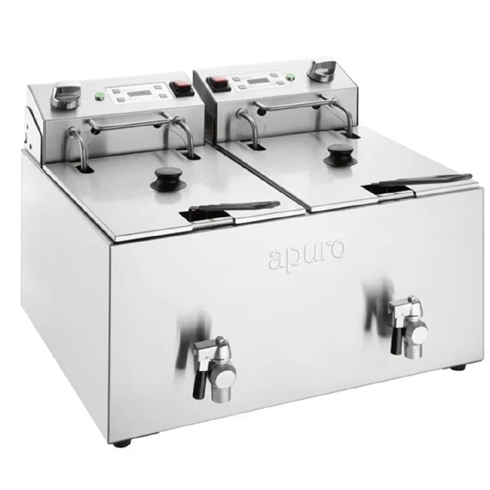 Apuro Double Electric Fryer 2x8000ml with Timer 2x2.9kw 2x15amp