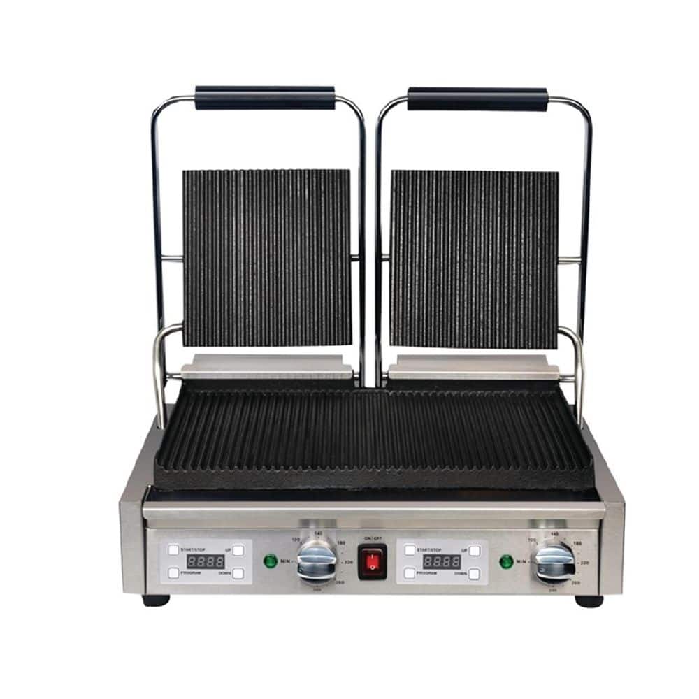 Apuro Contact Grill 540x395x210mm 2.9kw 12.6amp Double Plate - Ribbed/Ribbed