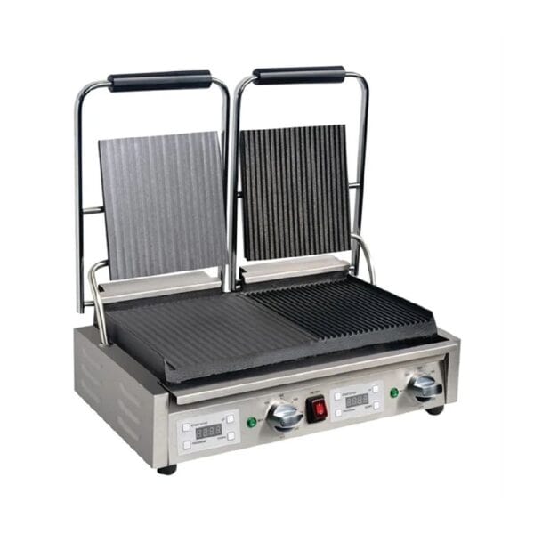 Apuro Contact Grill 540x395x210mm 2.9kw 12.6amp Double Half Plate - Flat/Ribbed