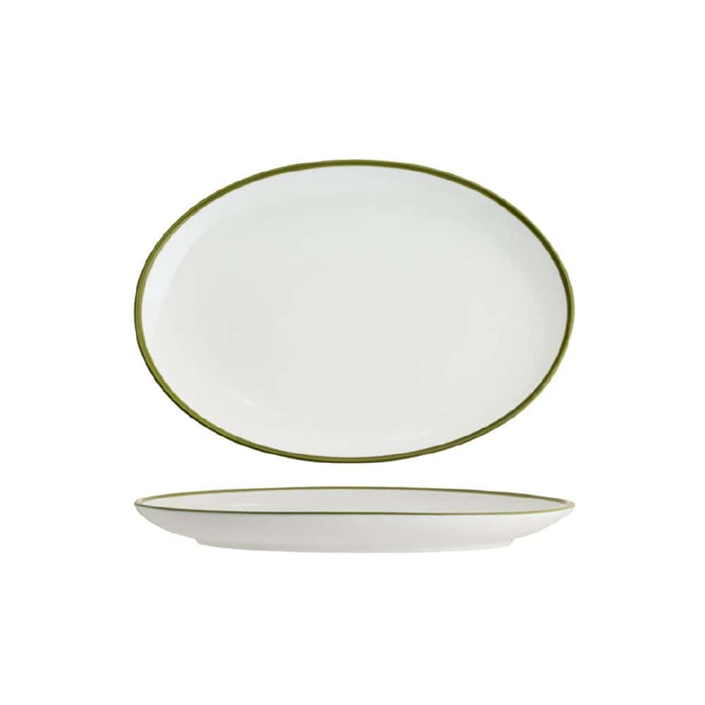 Oval Coupe Platter 230mmx165mmx22mm w/ Olive Green Rim Core