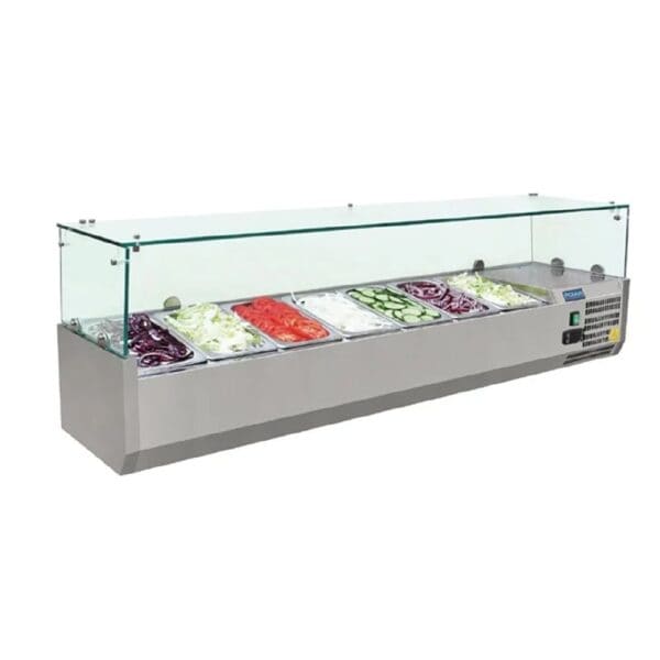URG609A Polar G-Series Countertop Prep Fridge 7x 1/4GN with Glass Sneeze guard