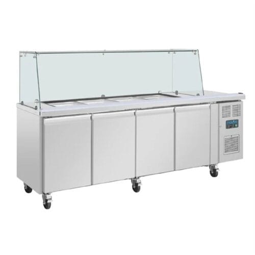Polar U-Series GN Counter Saladette w/ Square Sneeze Guard - 4 Door 616L 300W 1.8amp