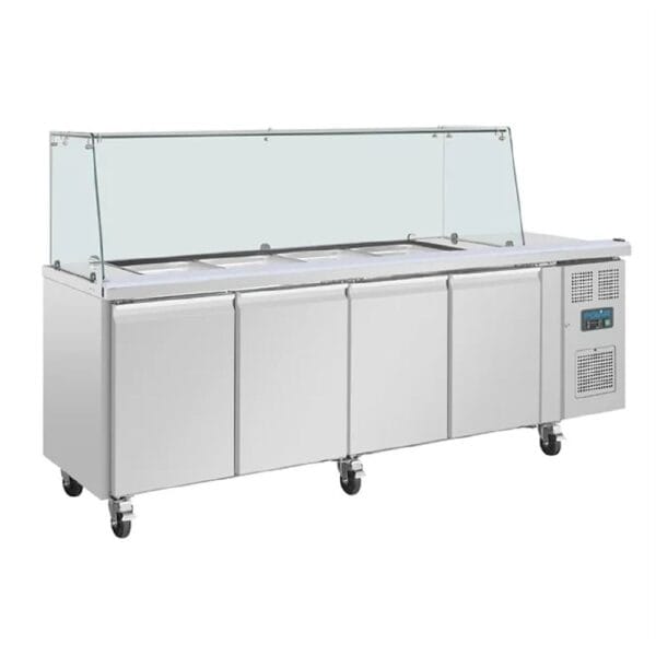 Polar U-Series GN Counter Saladette w/ Square Sneeze Guard - 4 Door 616L 300W 1.8amp